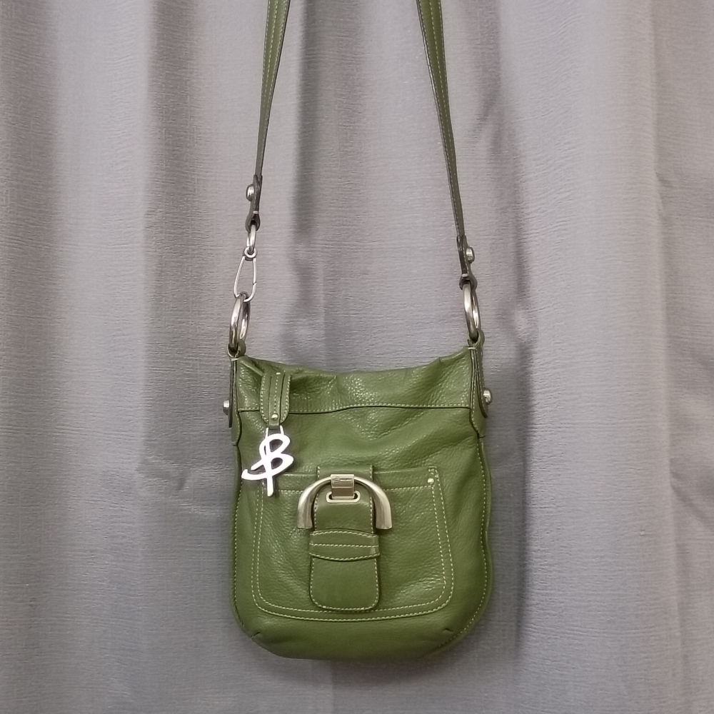 ❤️B MAKOWSKY GREEN CROSSBODY PEBBLED LEATHER CROSSBODY PURSE